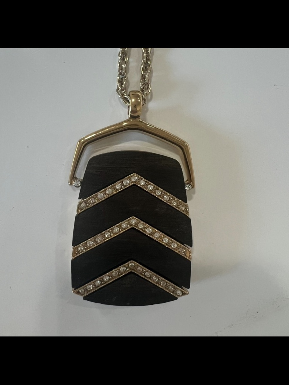 Ann Taylor Gold & Black Chevron Pavé Pendant Necklace - Women Jewelry